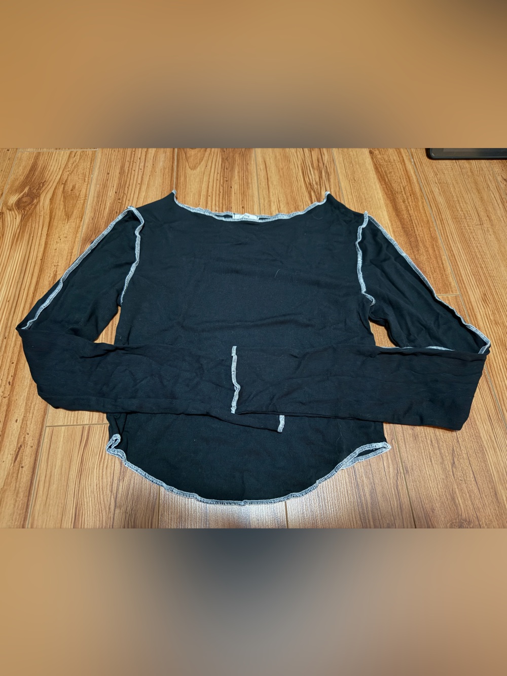 Ardene Black Long Sleeve Top with Contrast Trim